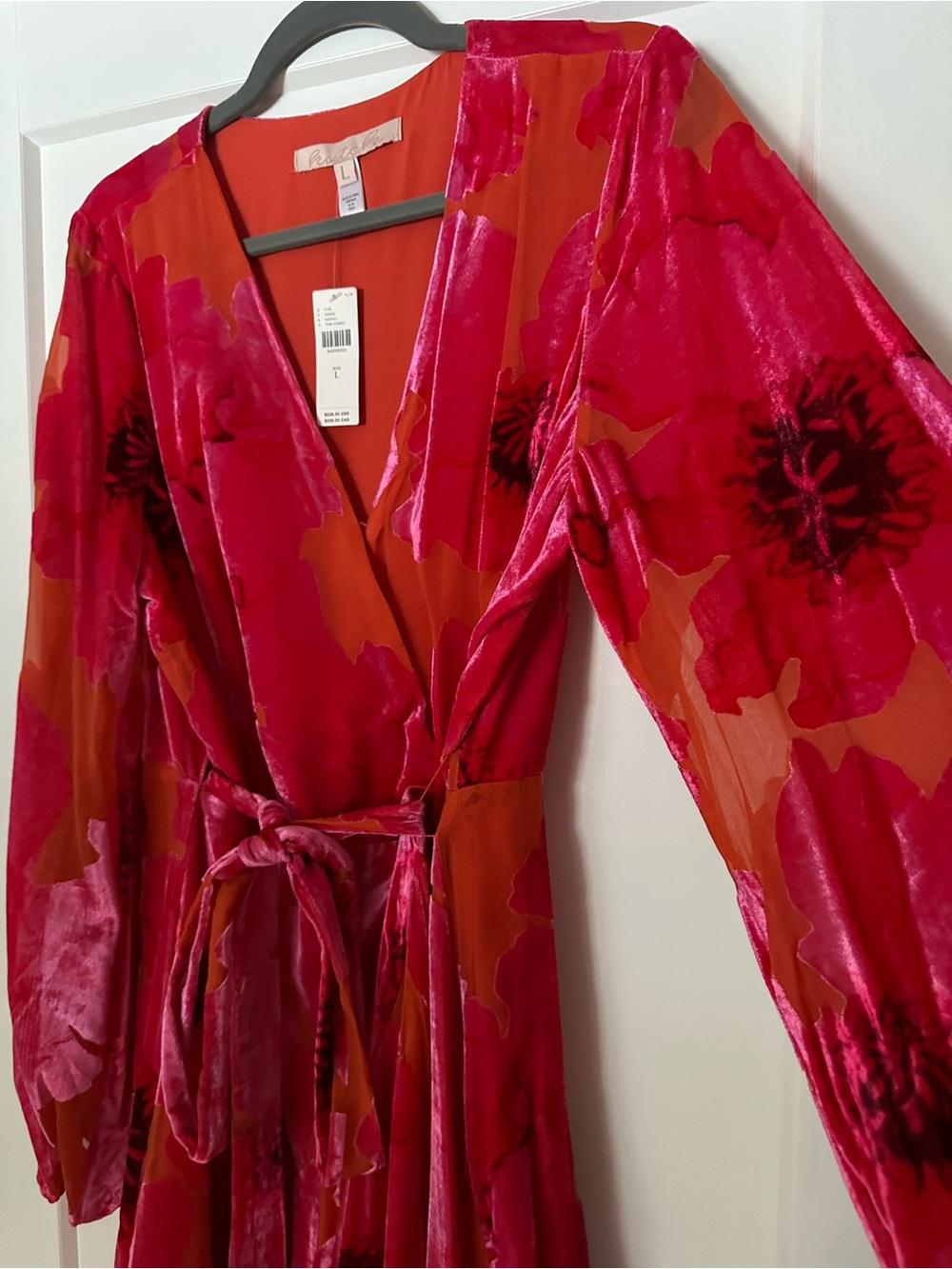 NWT Hutch Pink and Orange Floral Velvet Wrap Dress